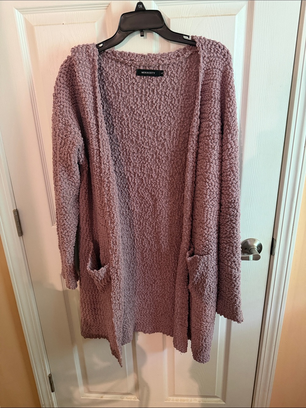 Women's Textured Open-Front Cardigan in Mauve